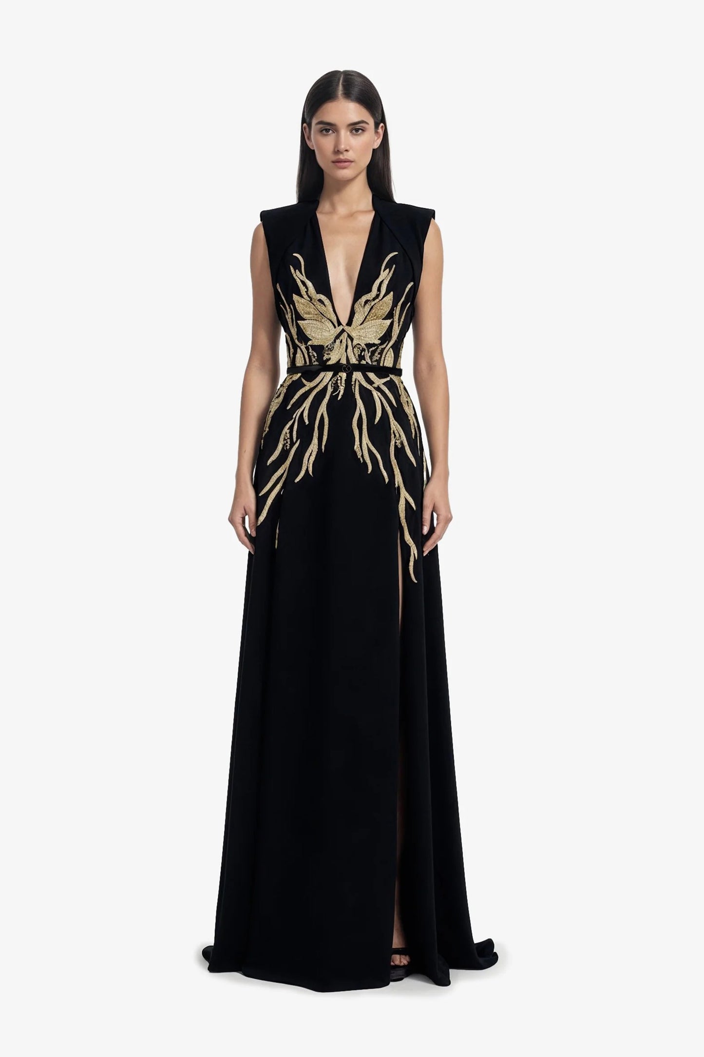 Sleeveless Embellished Crepe Dress