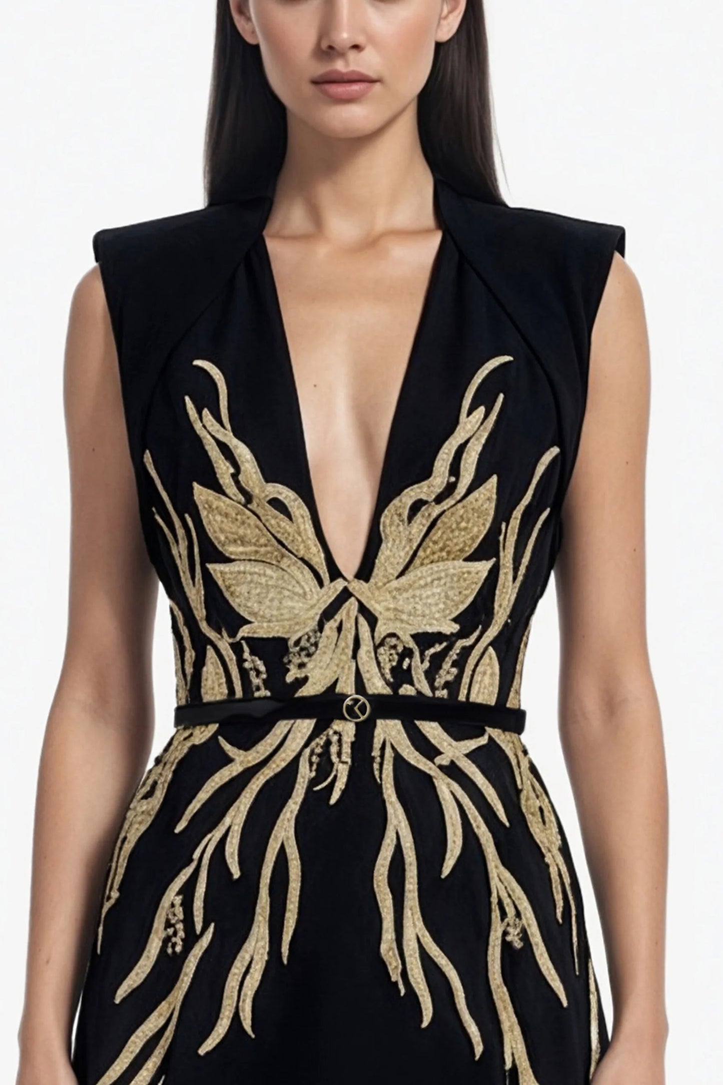 Sleeveless Embellished Crepe Dress