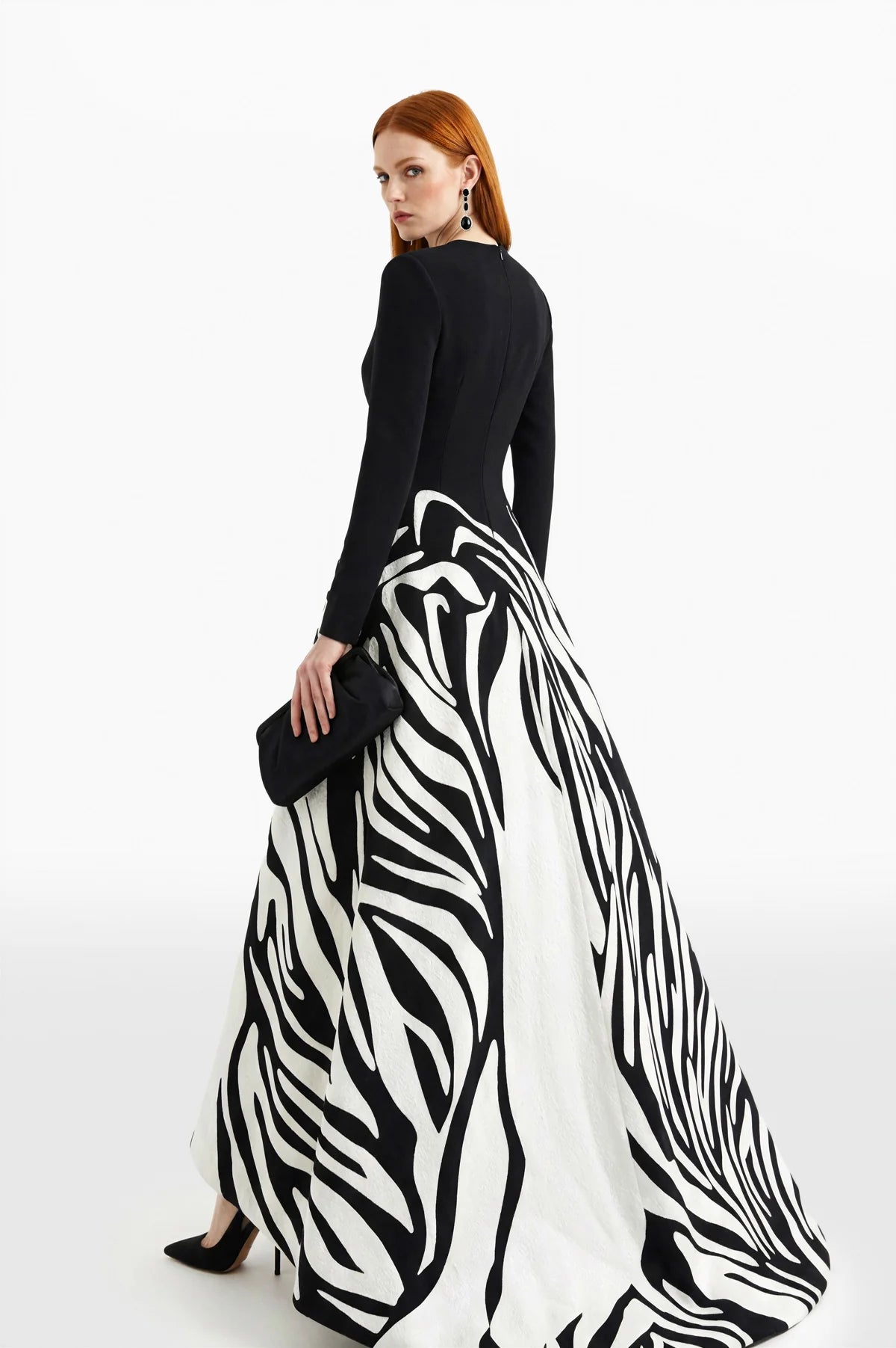 Crepe Zebra Pattern V-Neck Dress
