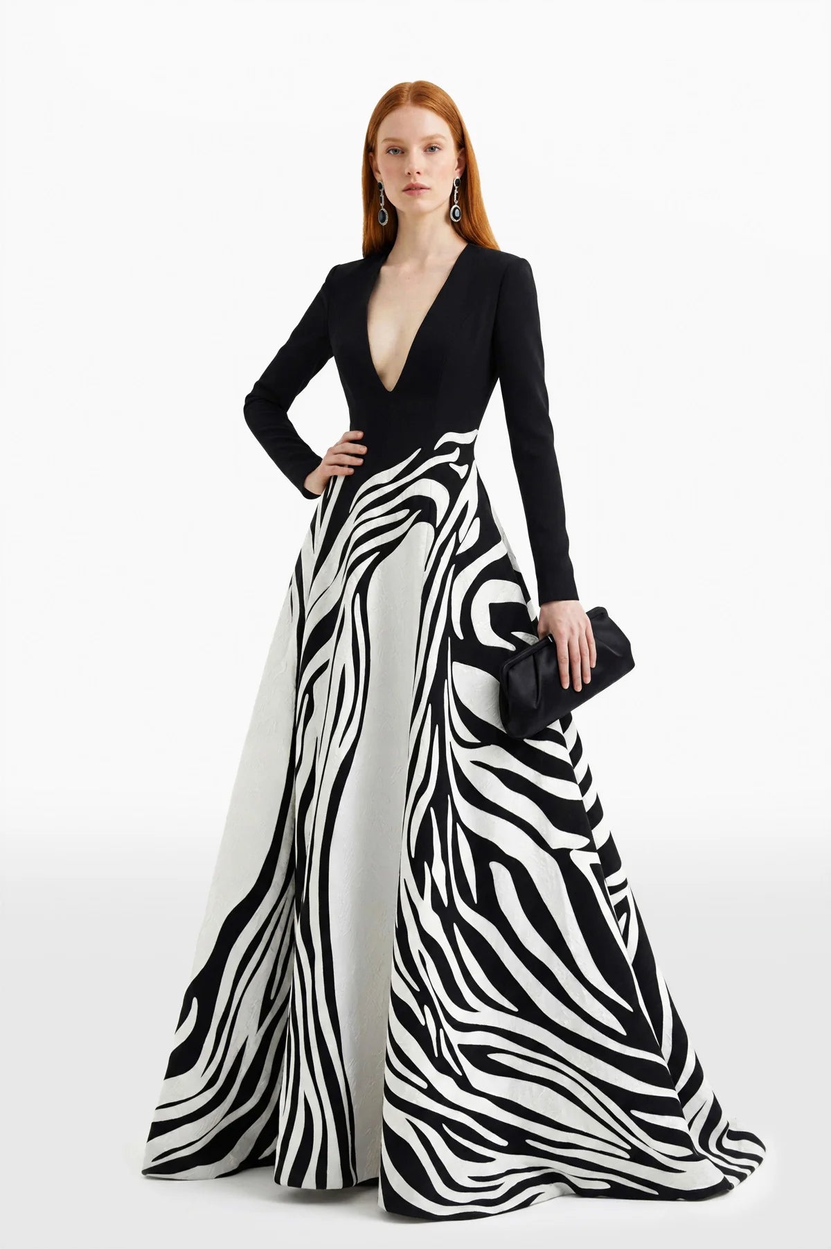 Crepe Zebra Pattern V-Neck Dress
