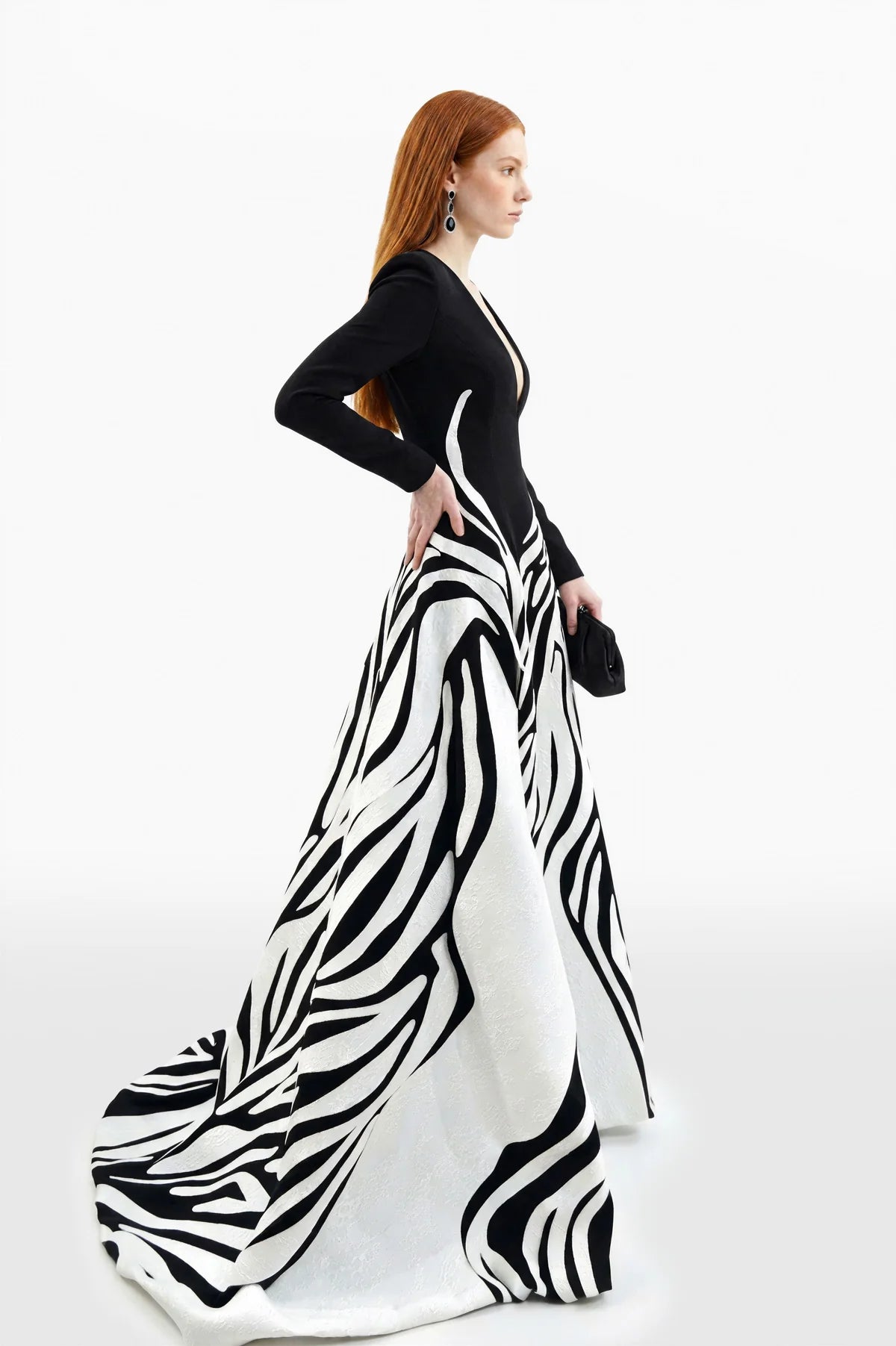 Crepe Zebra Pattern V-Neck Dress