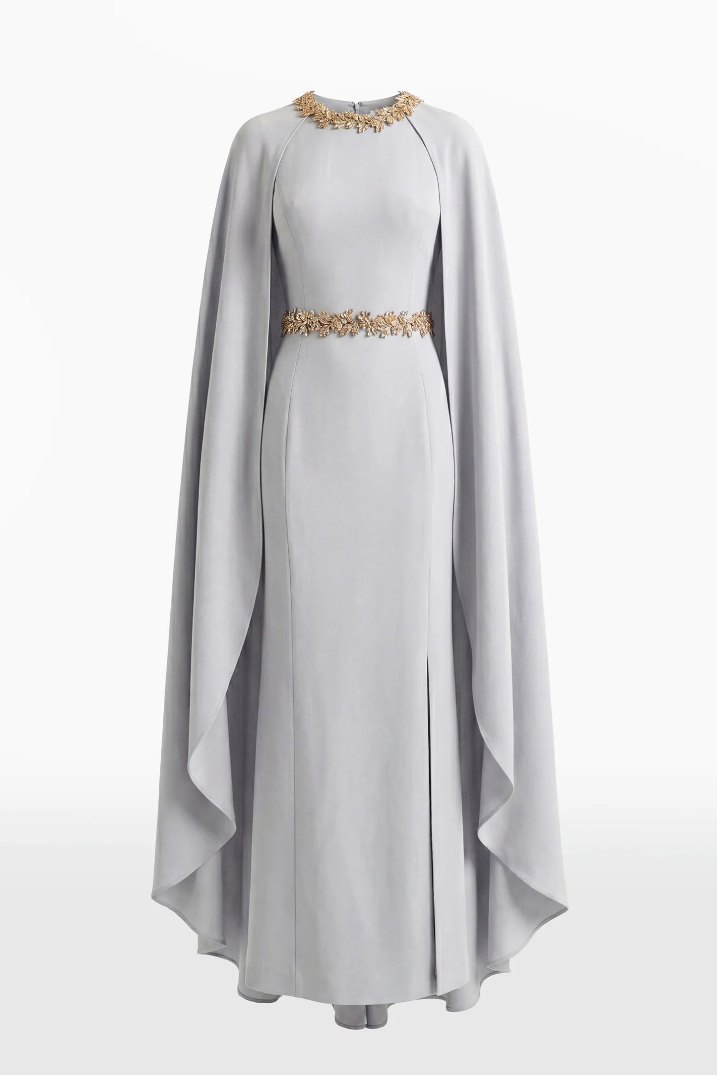 Embellished Column Dress with Cape