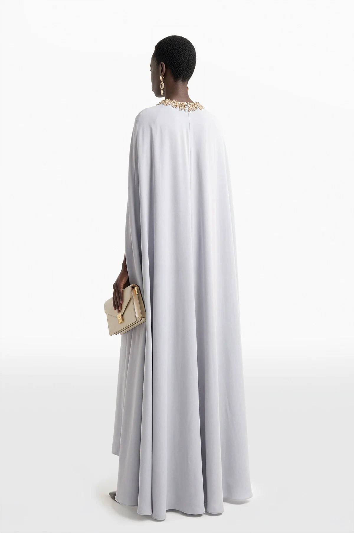 Embellished Column Dress with Cape