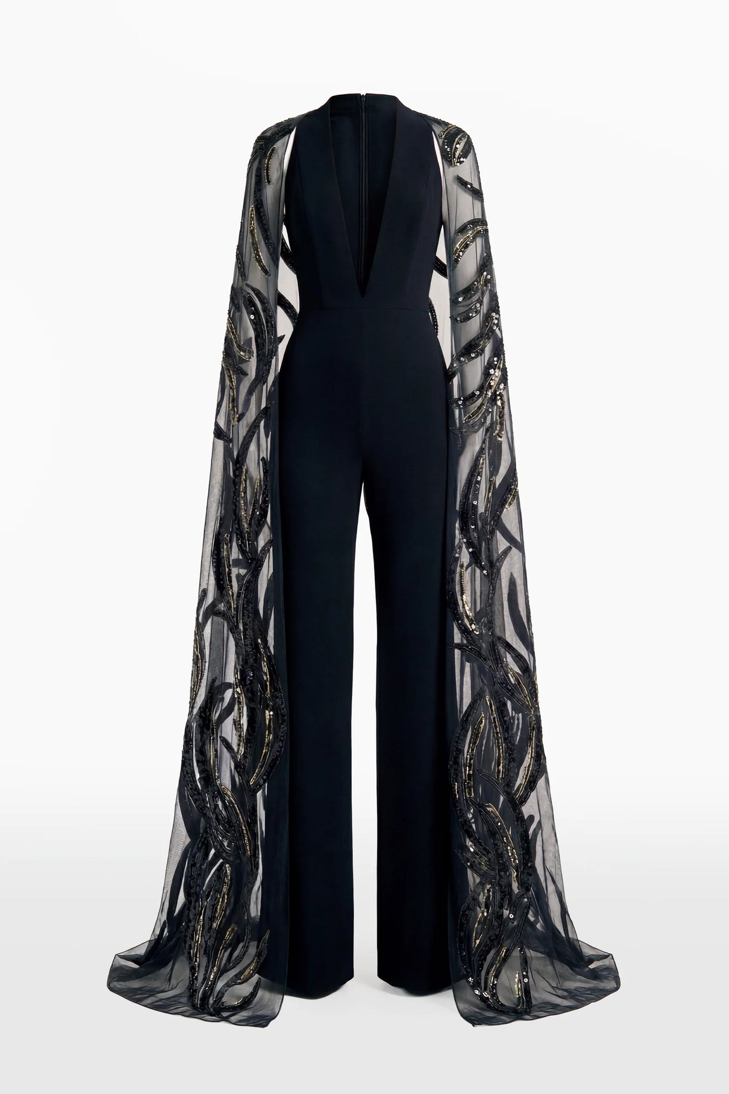 Crepe Jumpsuit with Embroidered Cape