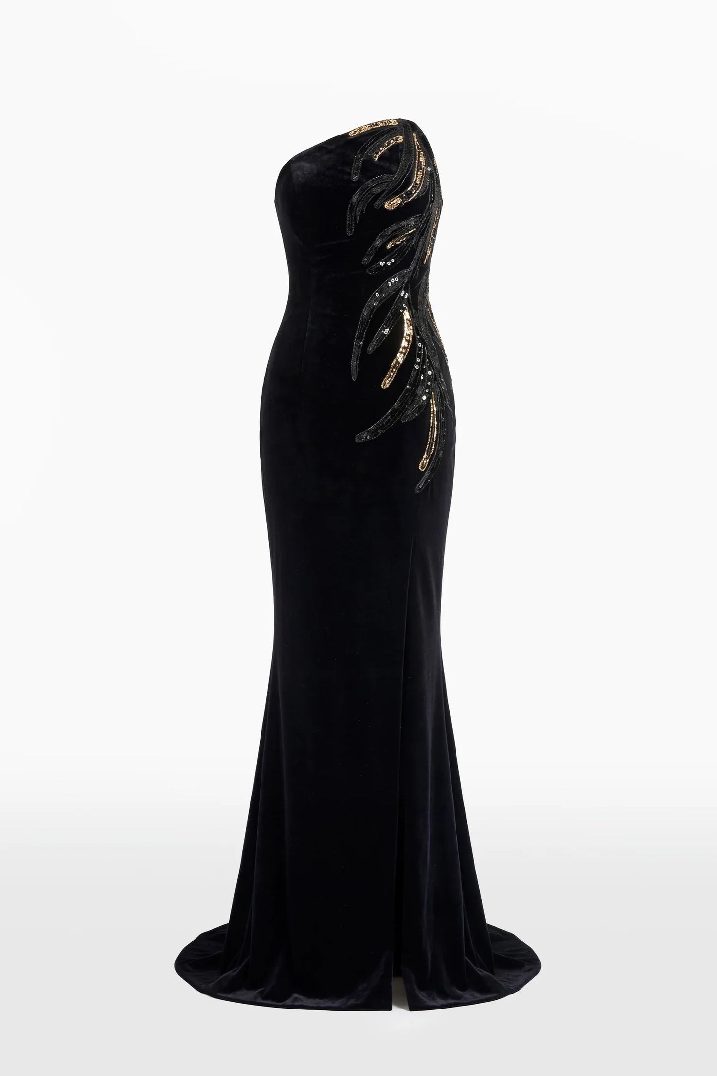 Strapless Embellished Velvet Dress