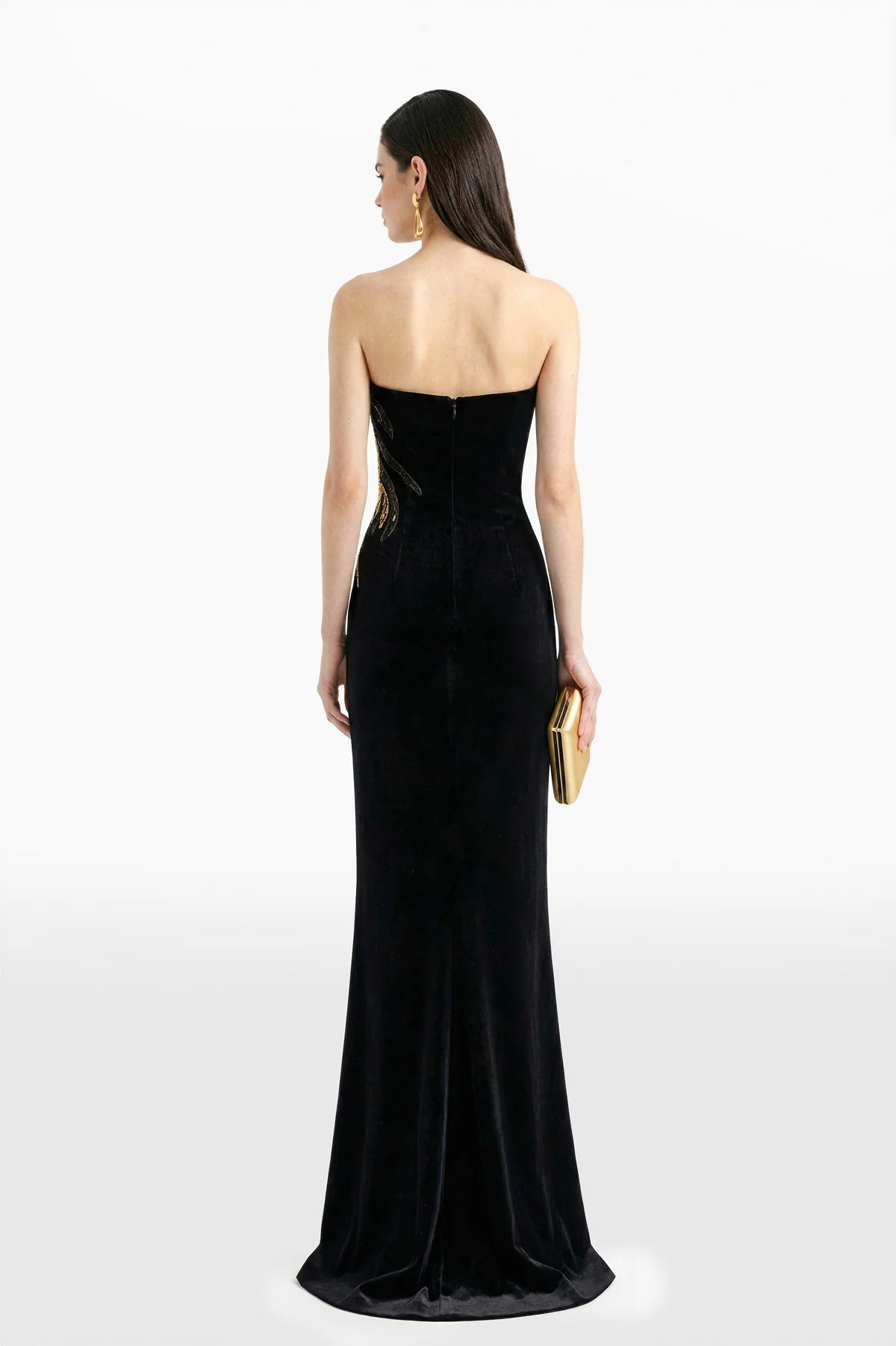 Strapless Embellished Velvet Dress
