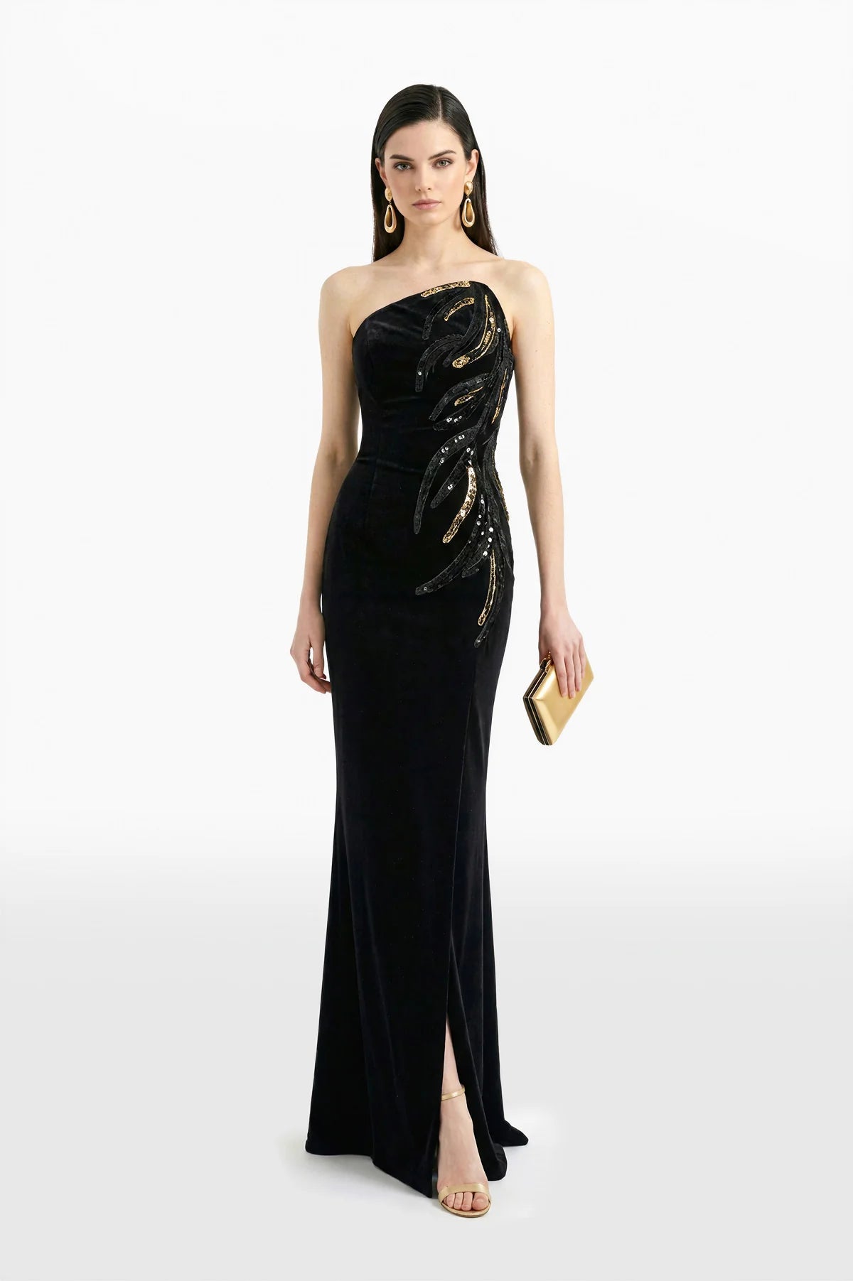 Strapless Embellished Velvet Dress