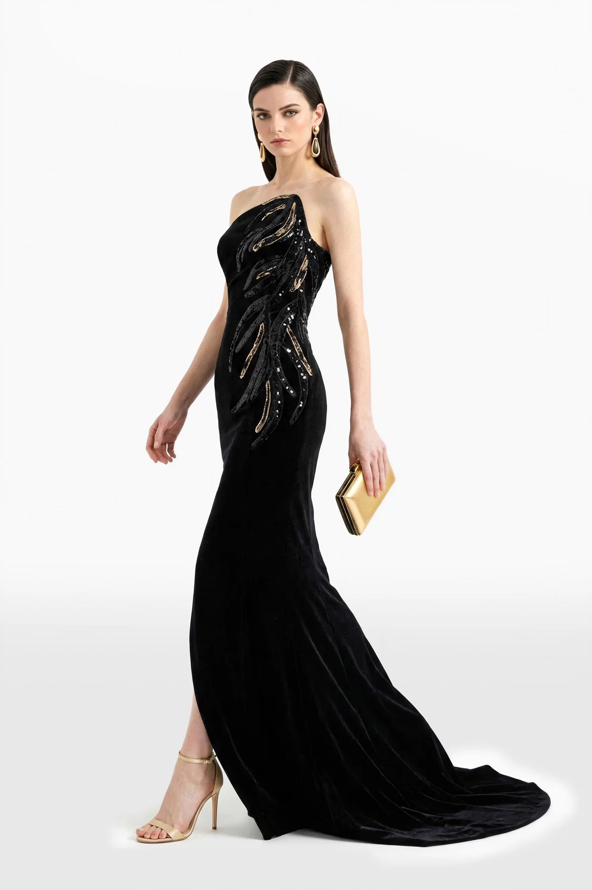 Strapless Embellished Velvet Dress