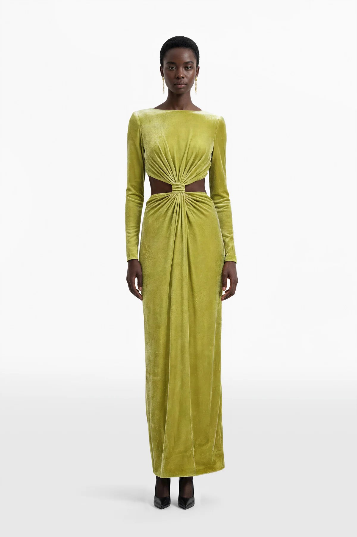 Draped Cut-Out Velvet Dress