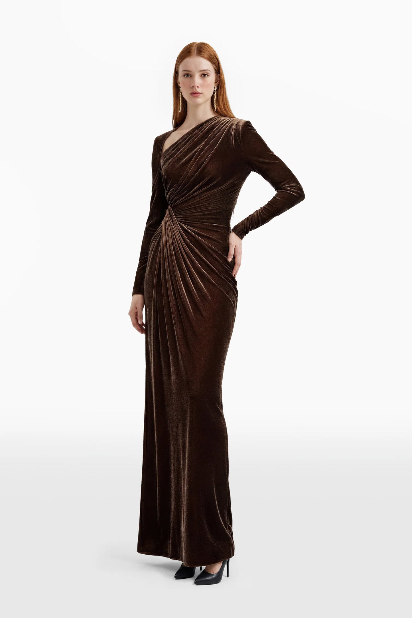 Asymmetric Draped Velvet Dress