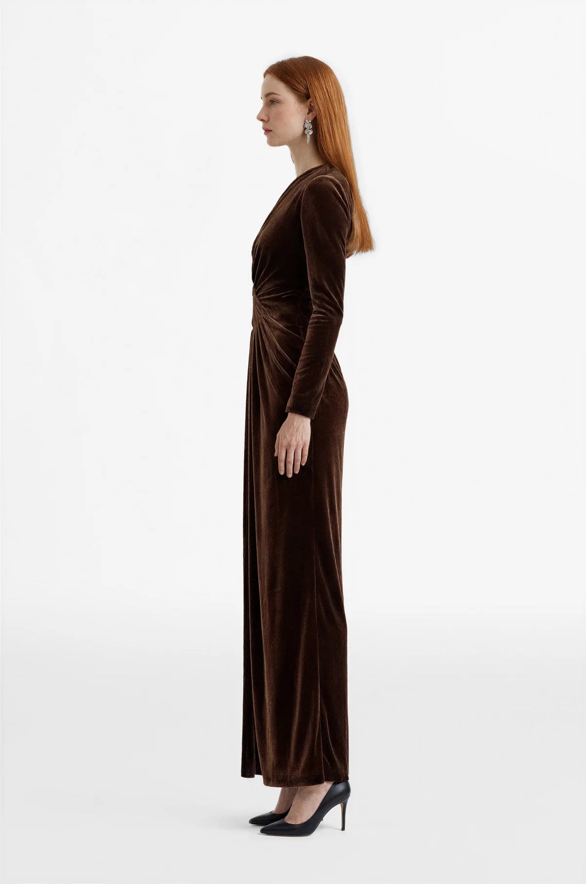 Asymmetric Draped Velvet Dress