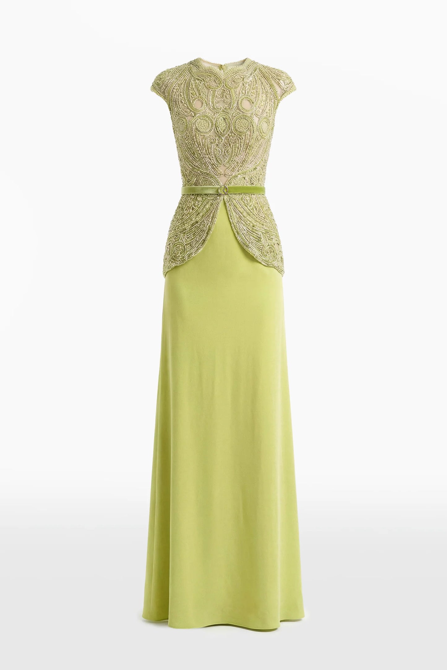 Sequined Thread Lace Dress with Crepe Skirt