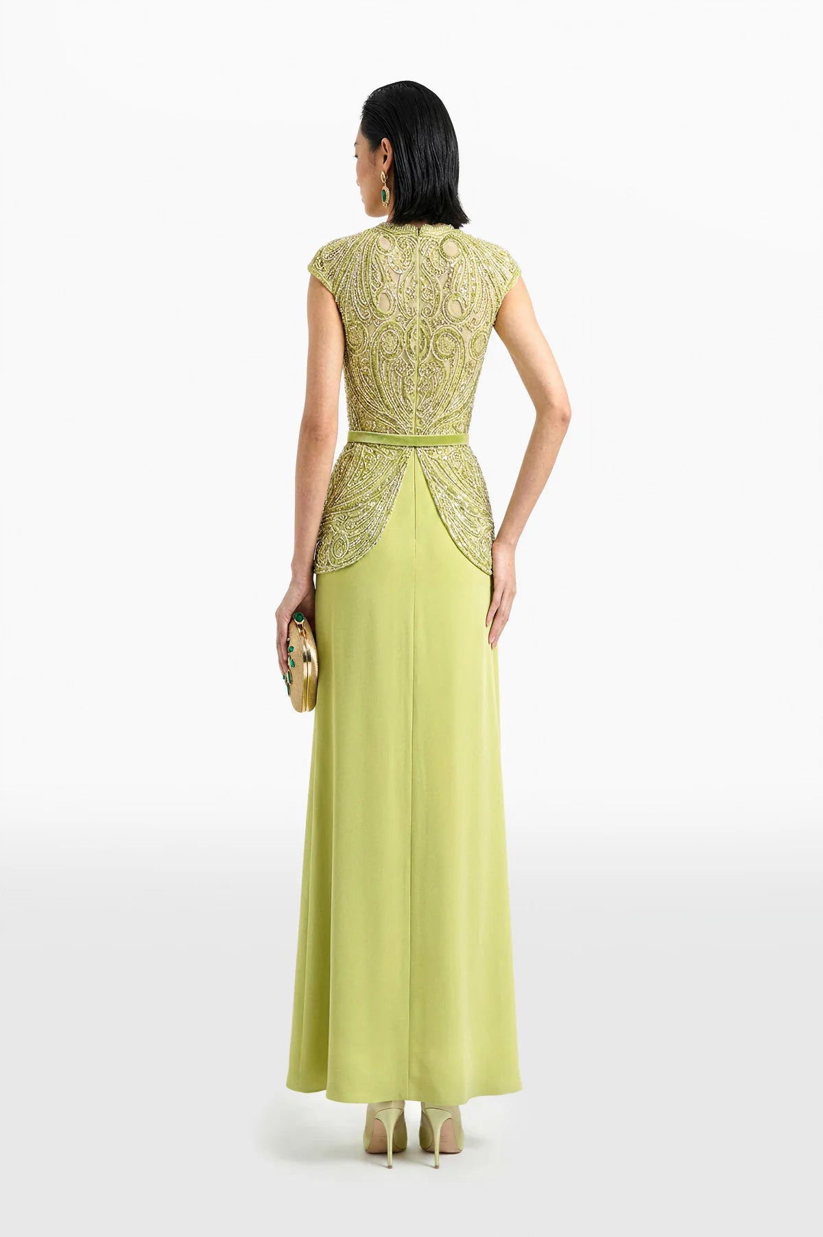 Sequined Thread Lace Dress with Crepe Skirt