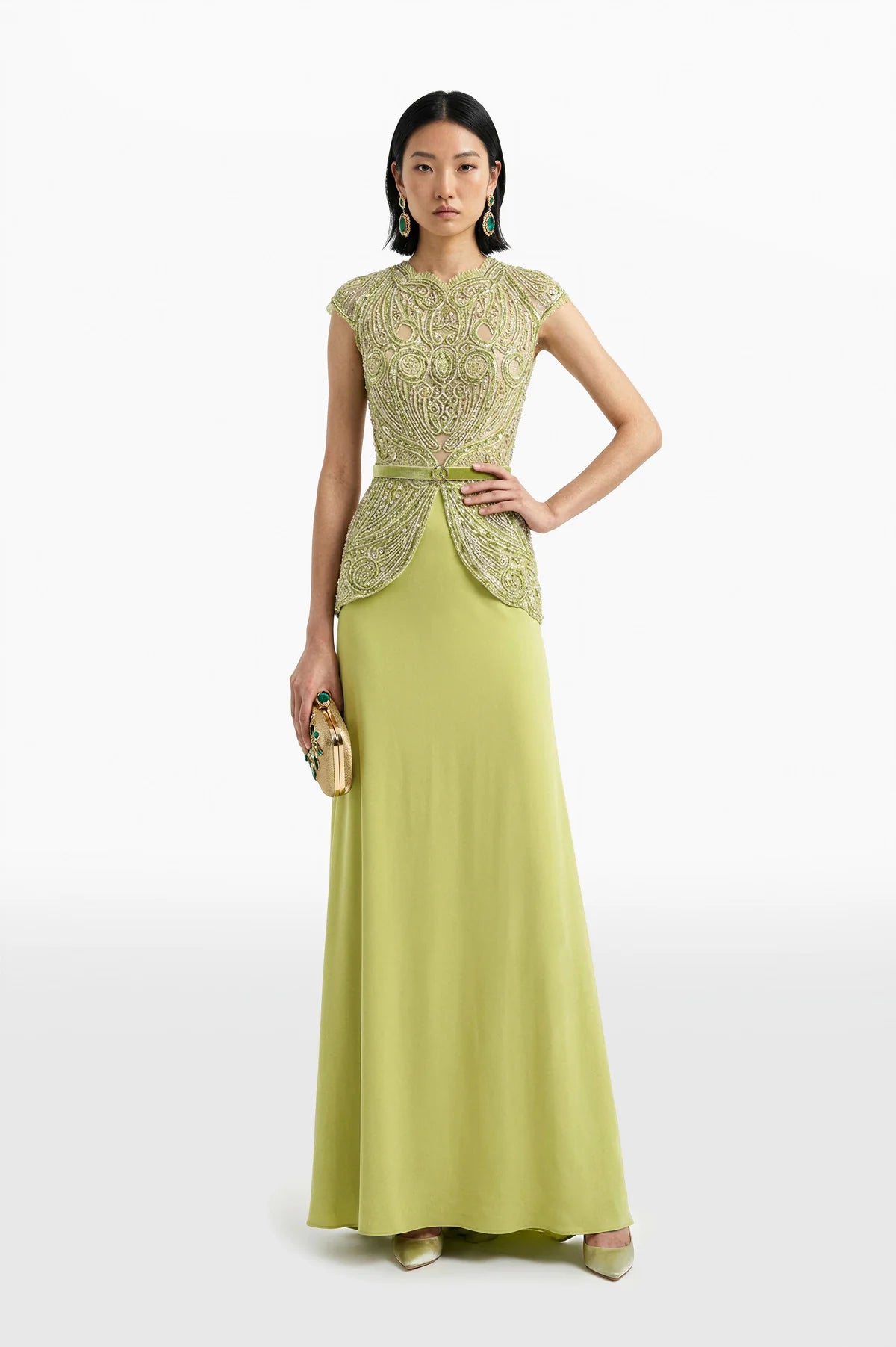 Sequined Thread Lace Dress with Crepe Skirt