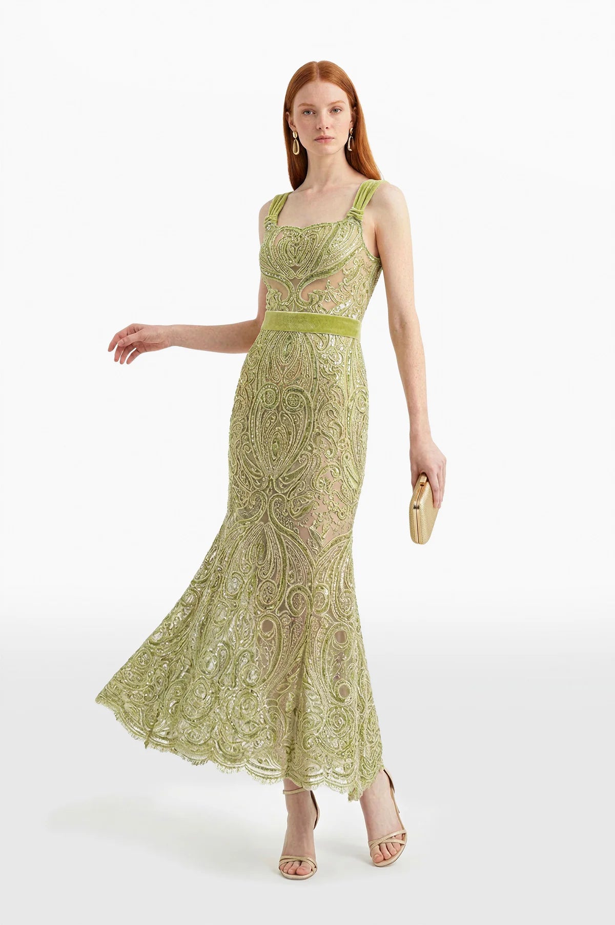 Sequined Thread Midi Lace Dress