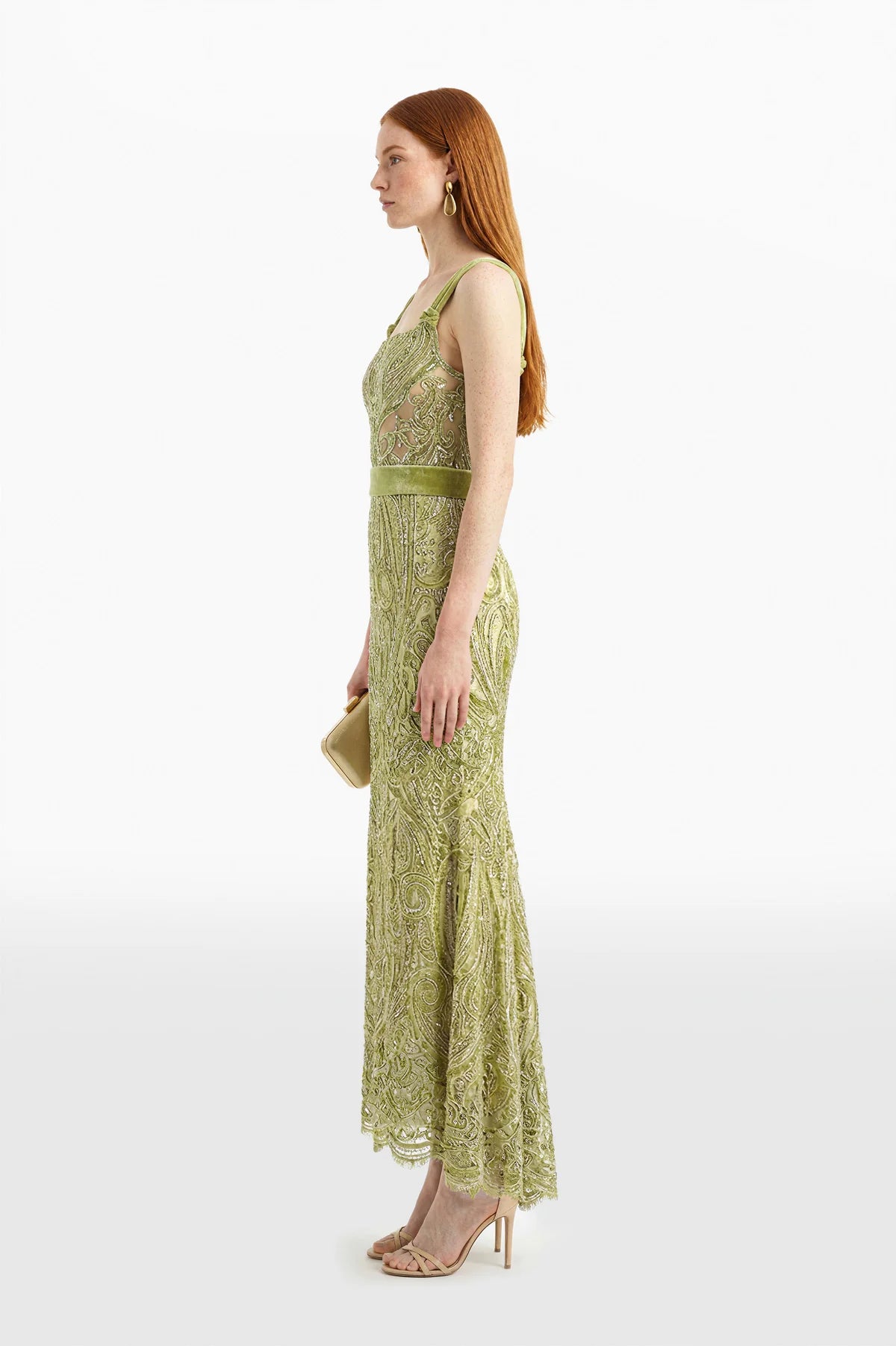 Sequined Thread Midi Lace Dress