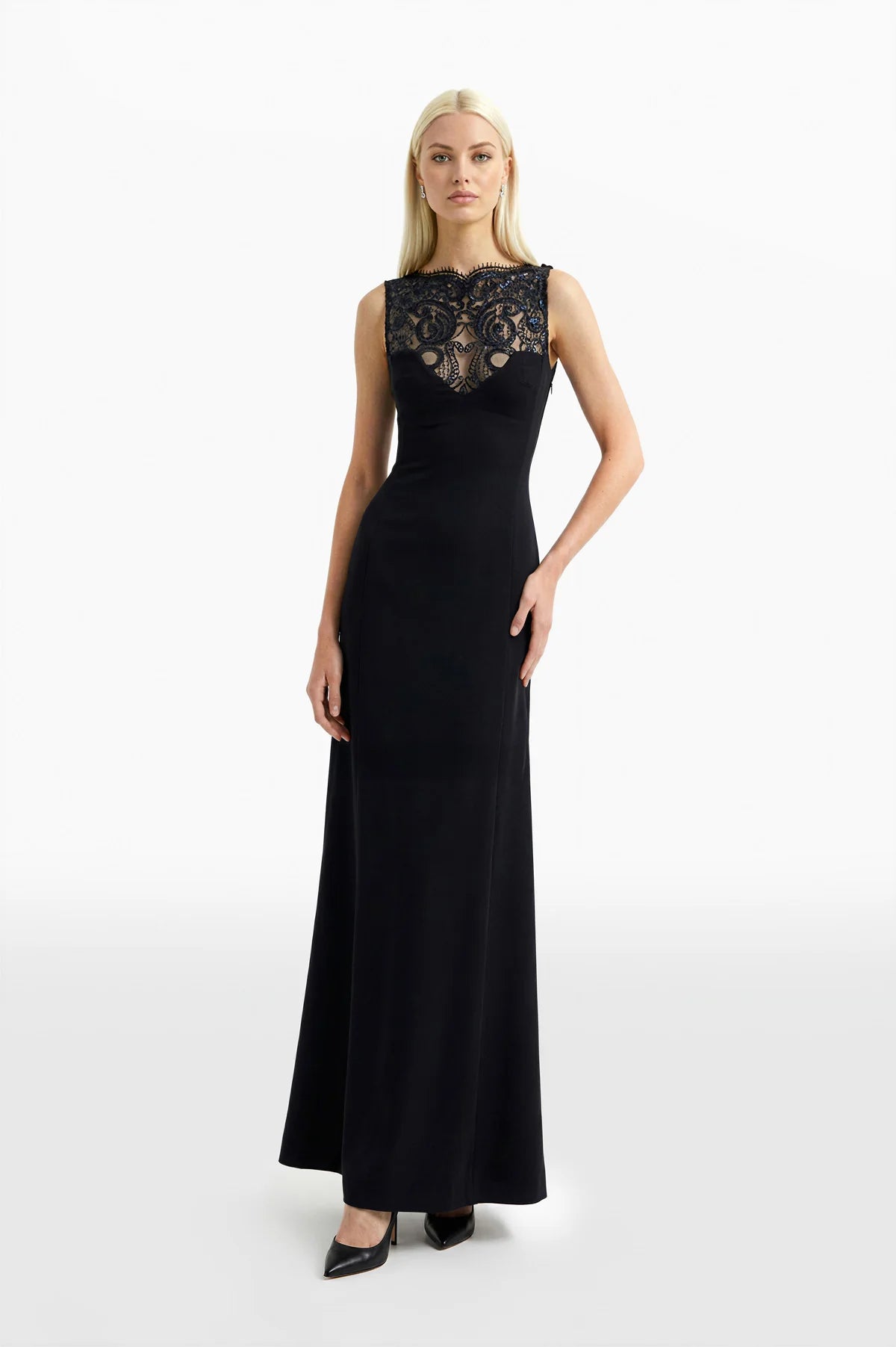 Sequined Thread Lace and Crepe Dress