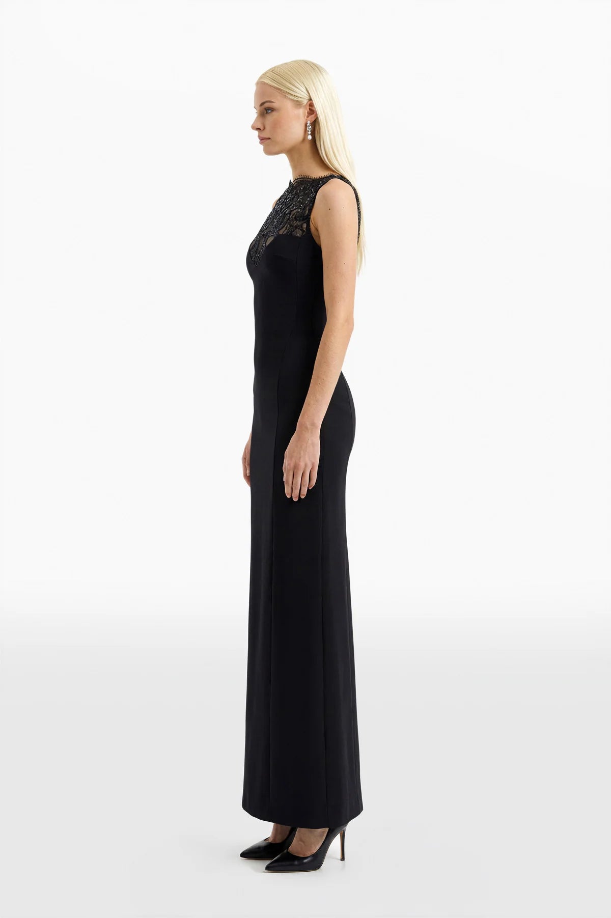 Sequined Thread Lace and Crepe Dress
