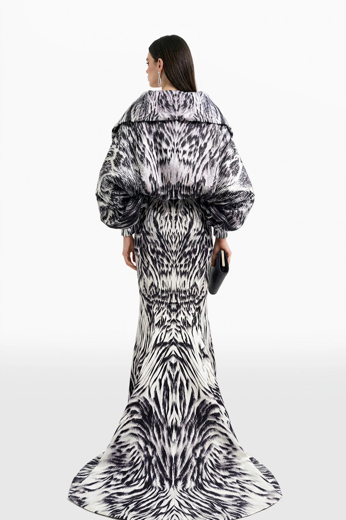 Printed Crepe Dress with Mikado Bolero