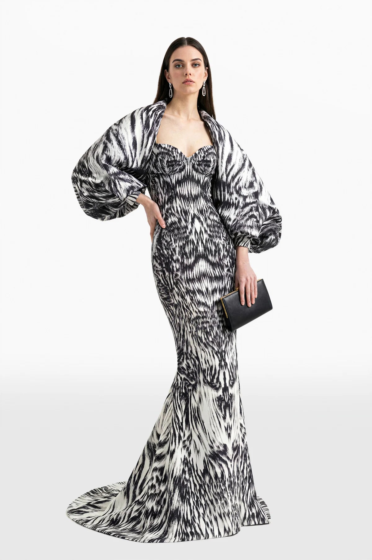 Printed Crepe Dress with Mikado Bolero