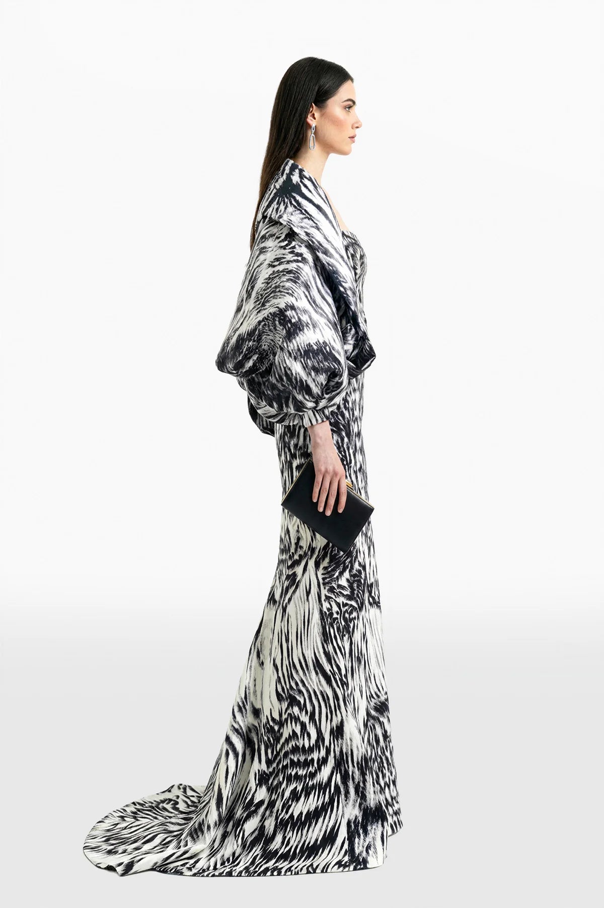 Printed Crepe Dress with Mikado Bolero