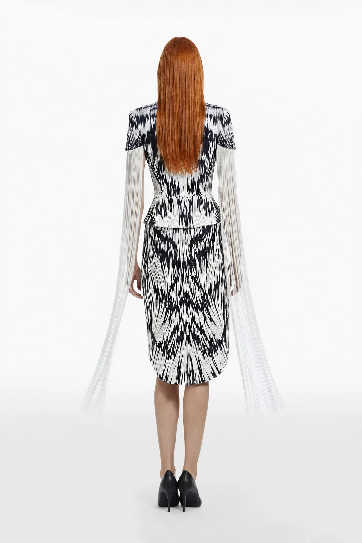Printed Scuba Dress with Fringes