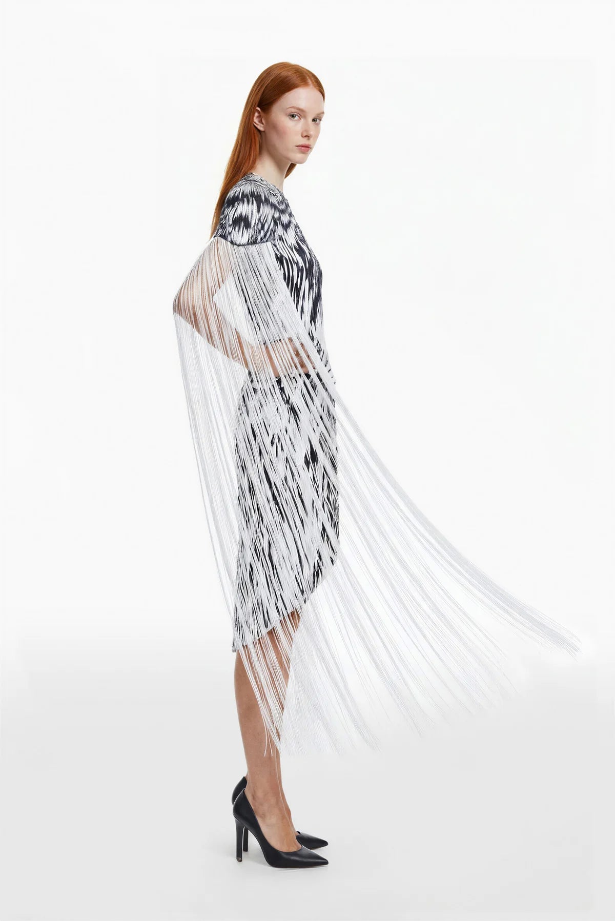 Printed Scuba Dress with Fringes