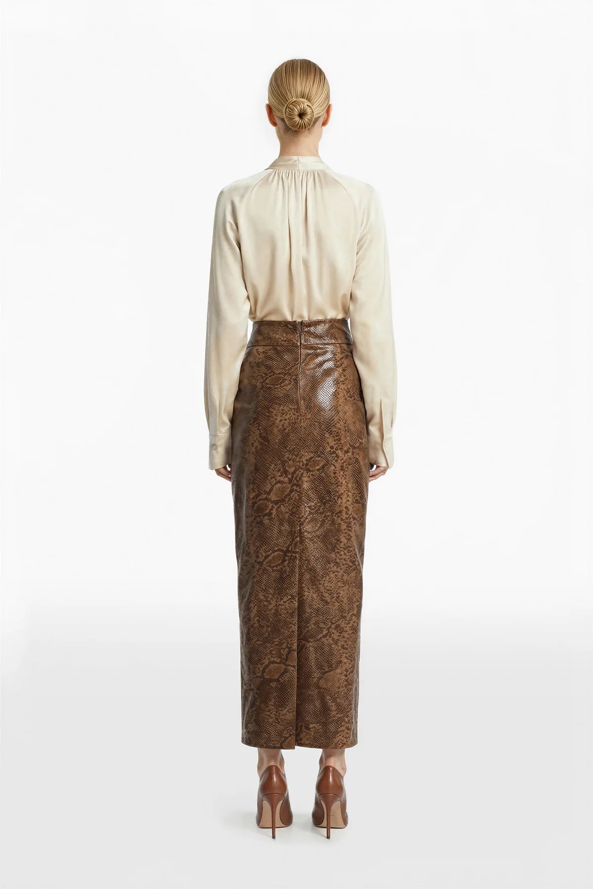 Draped Shirt with Snake Print Skirt Set