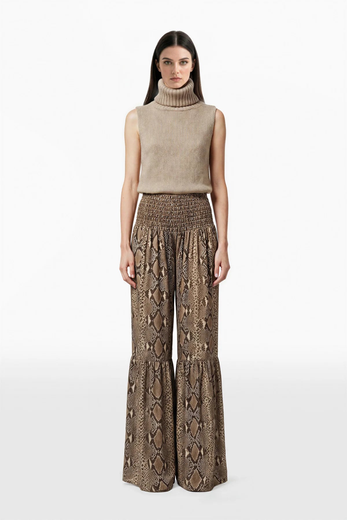 Wool Top with Snake Print Pants Set