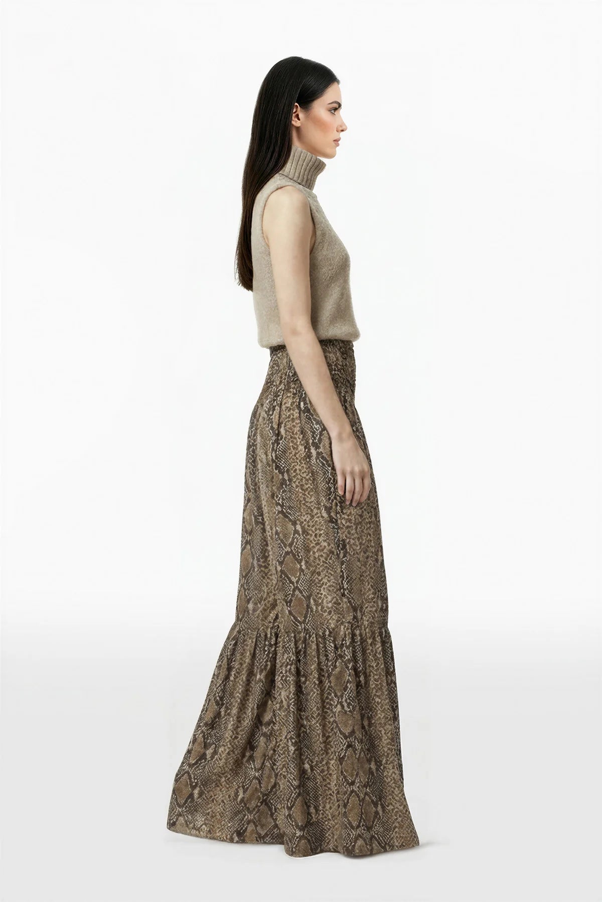 Wool Top with Snake Print Pants Set