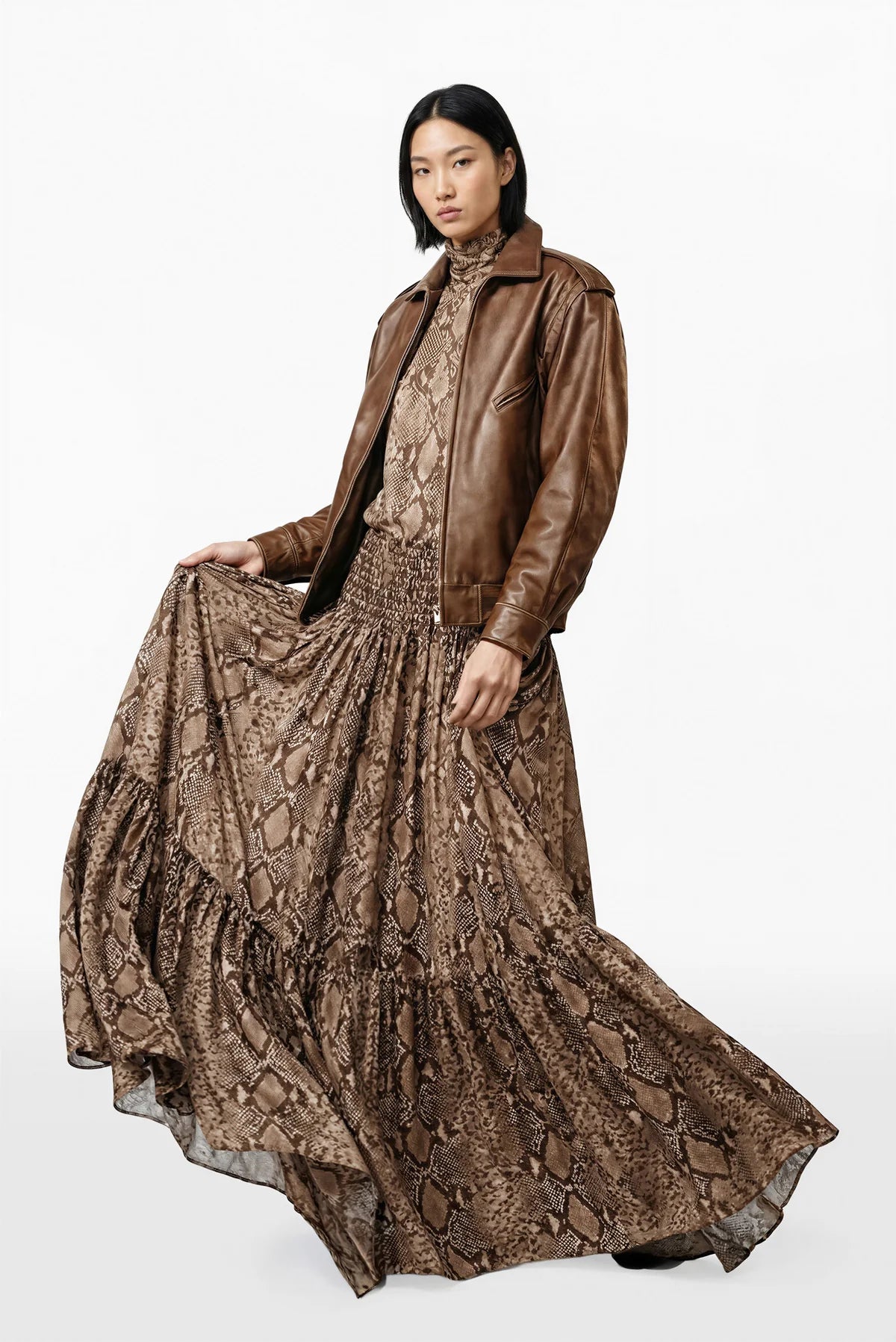 Leather Jacket and Snake Print Dress