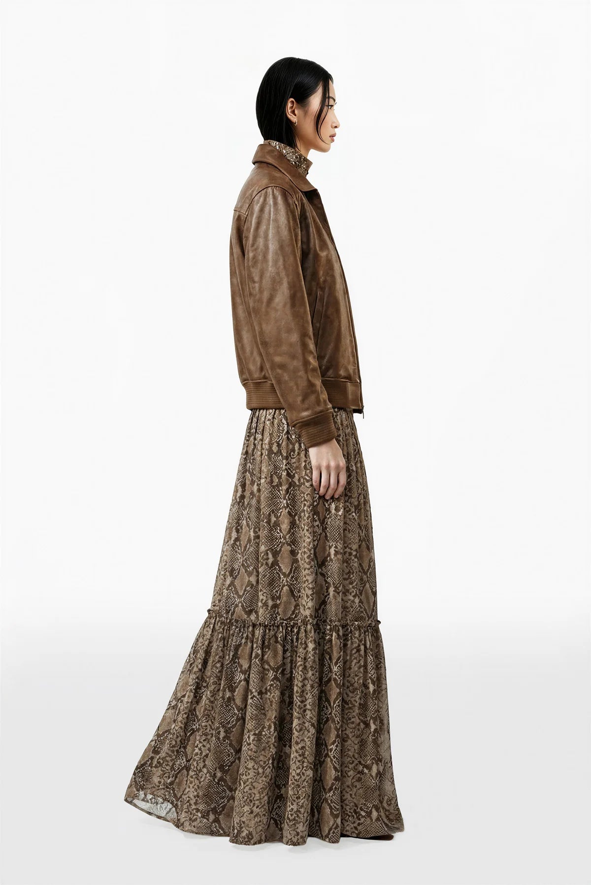 Leather Jacket and Snake Print Dress