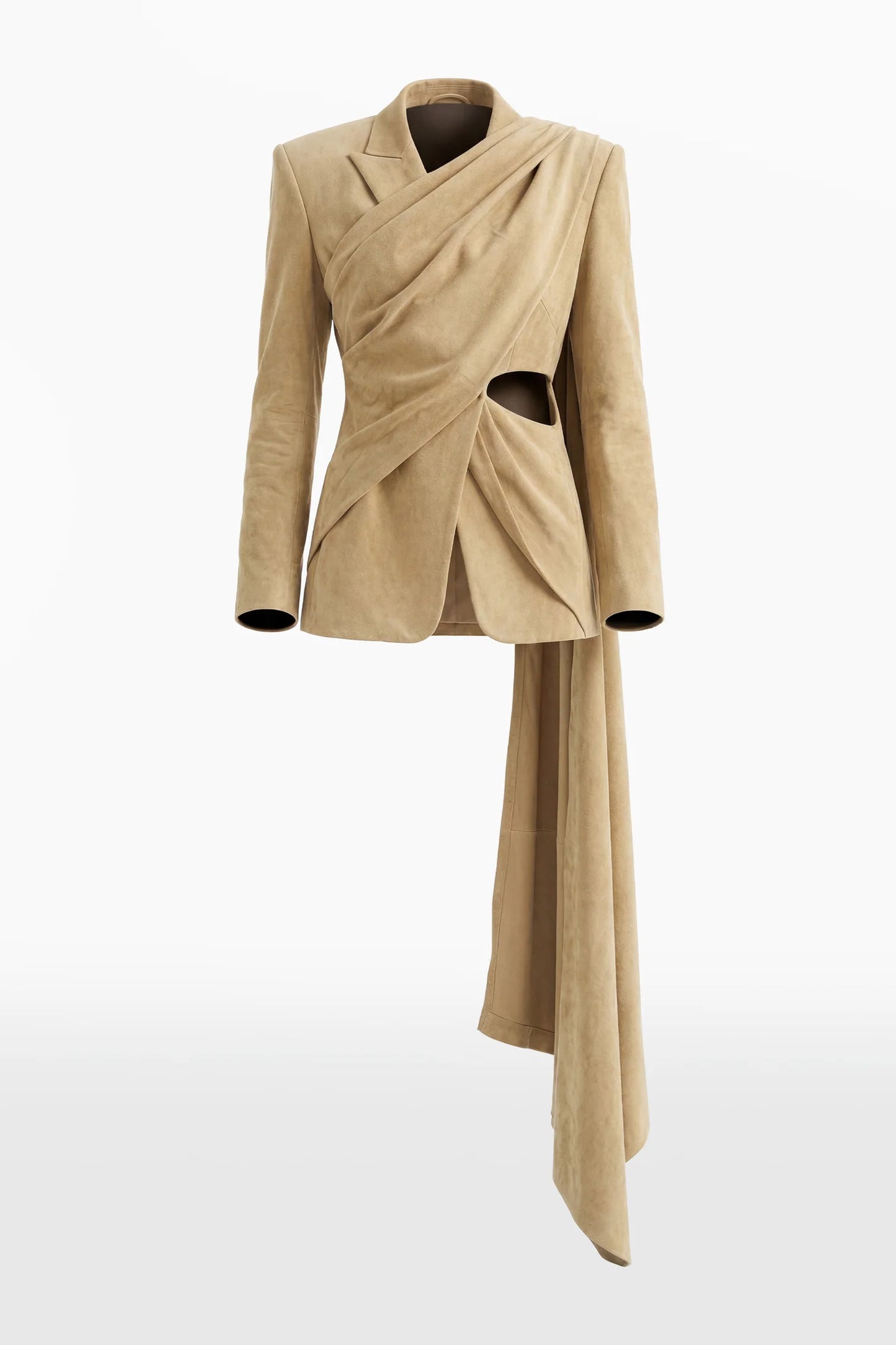 Draped Suede Jacket and Wide Leg Pants Set