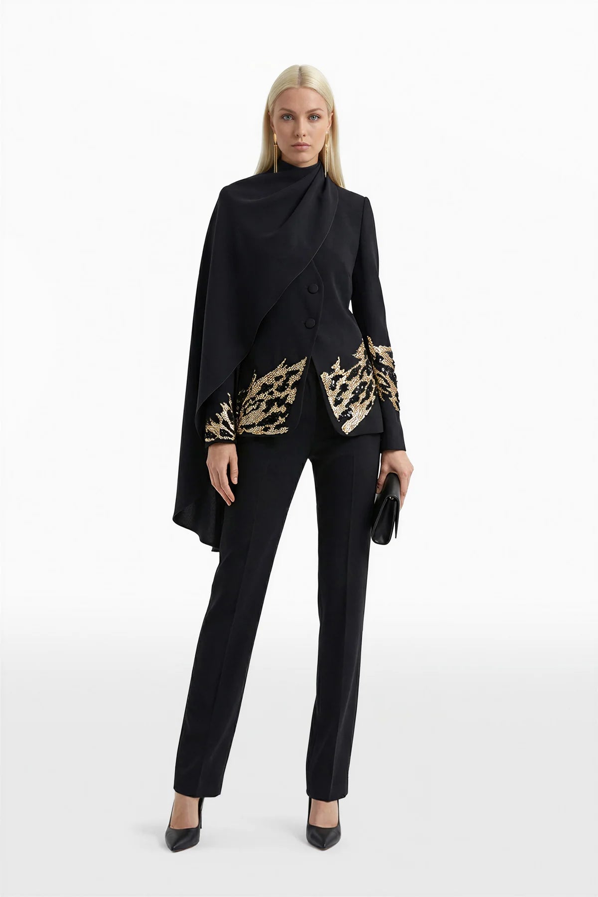 Embroidered Crepe Tailored Set