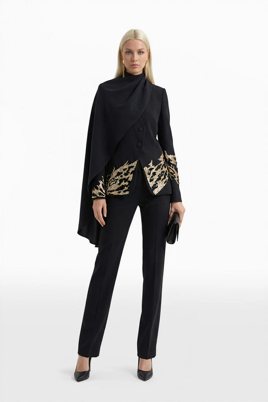 Embroidered Crepe Tailored Set