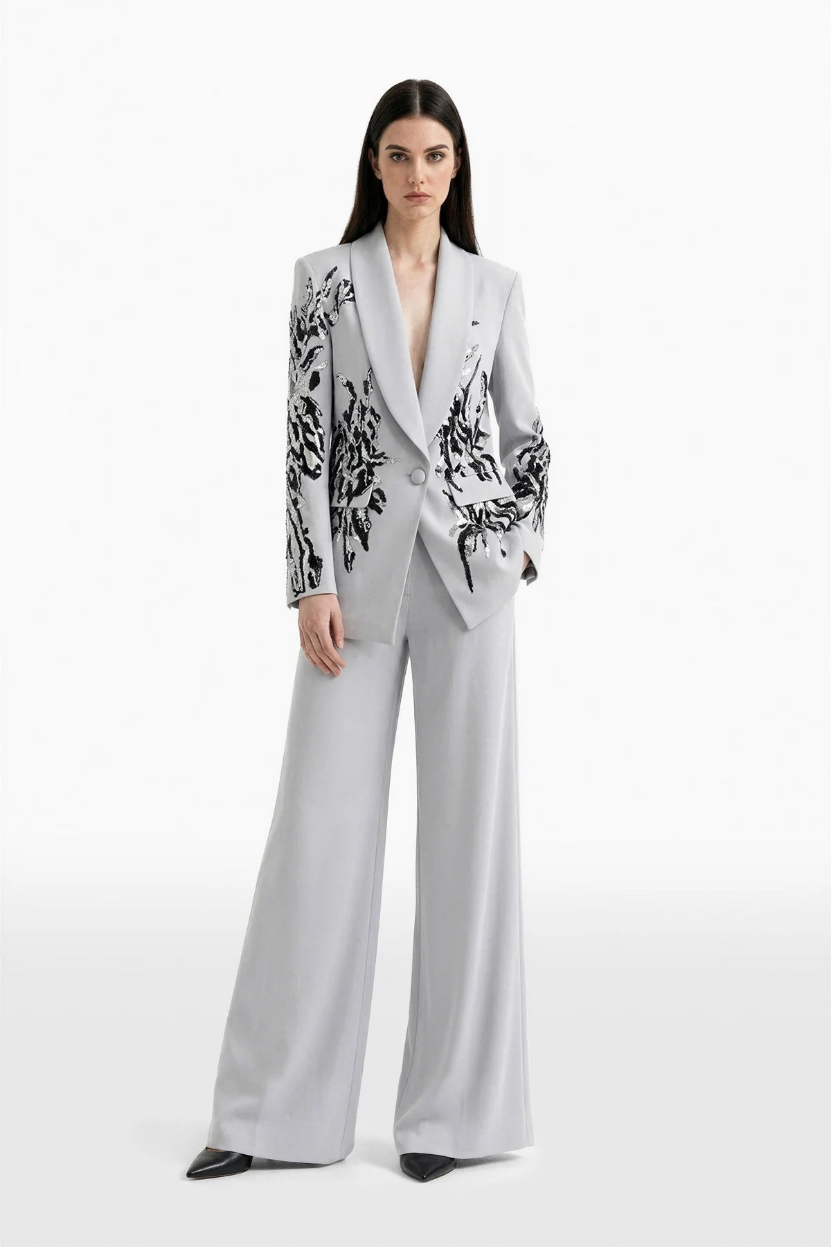 Embroidered Crepe Tailored Set