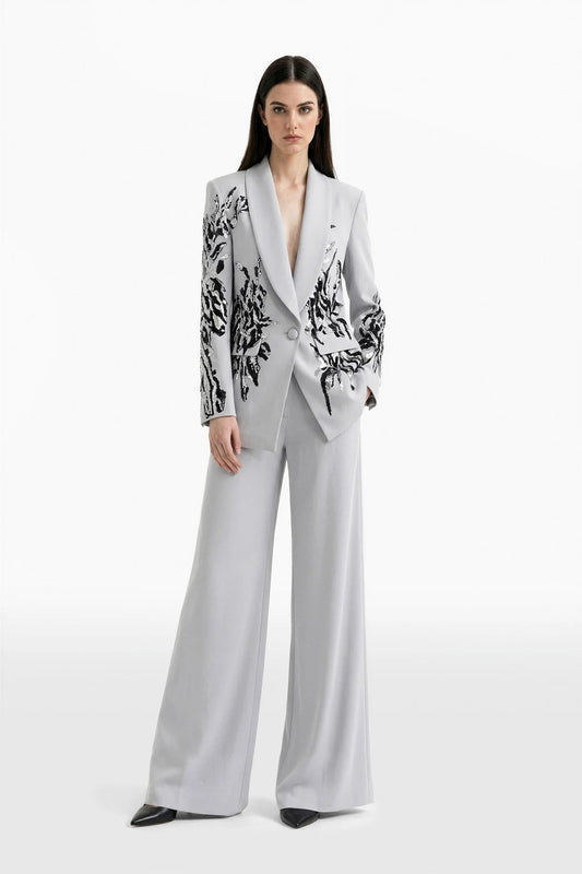 Embroidered Crepe Tailored Set