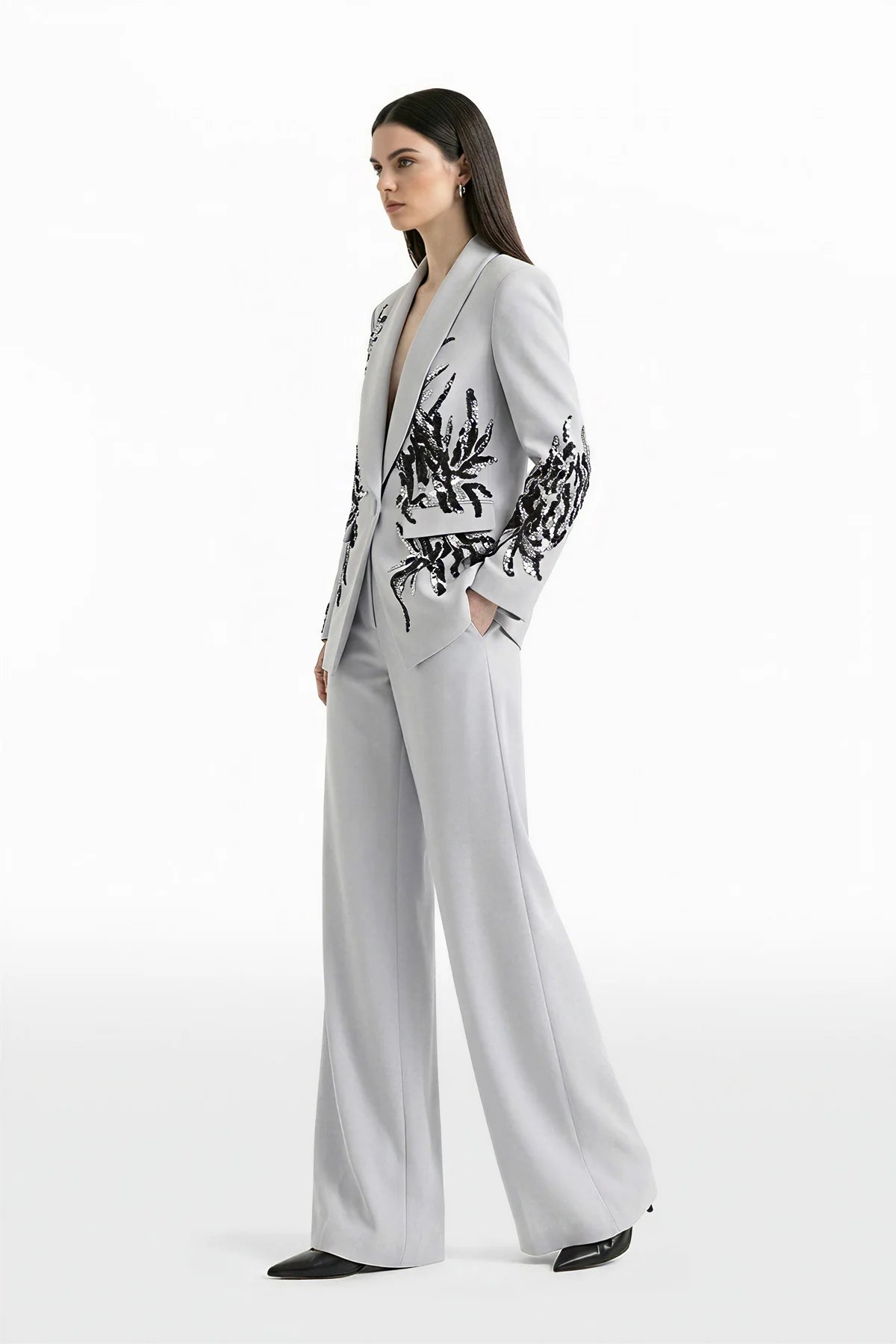 Embroidered Crepe Tailored Set