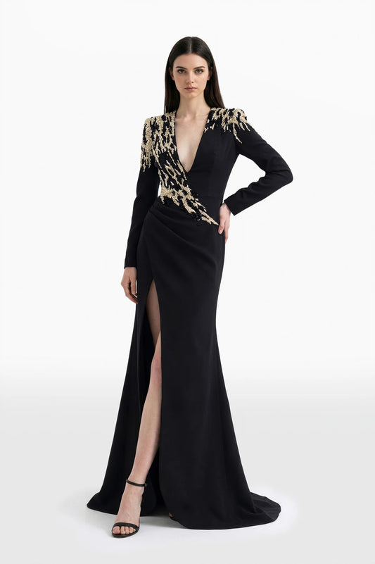 Animal-Inspired Embroidered Crepe Dress