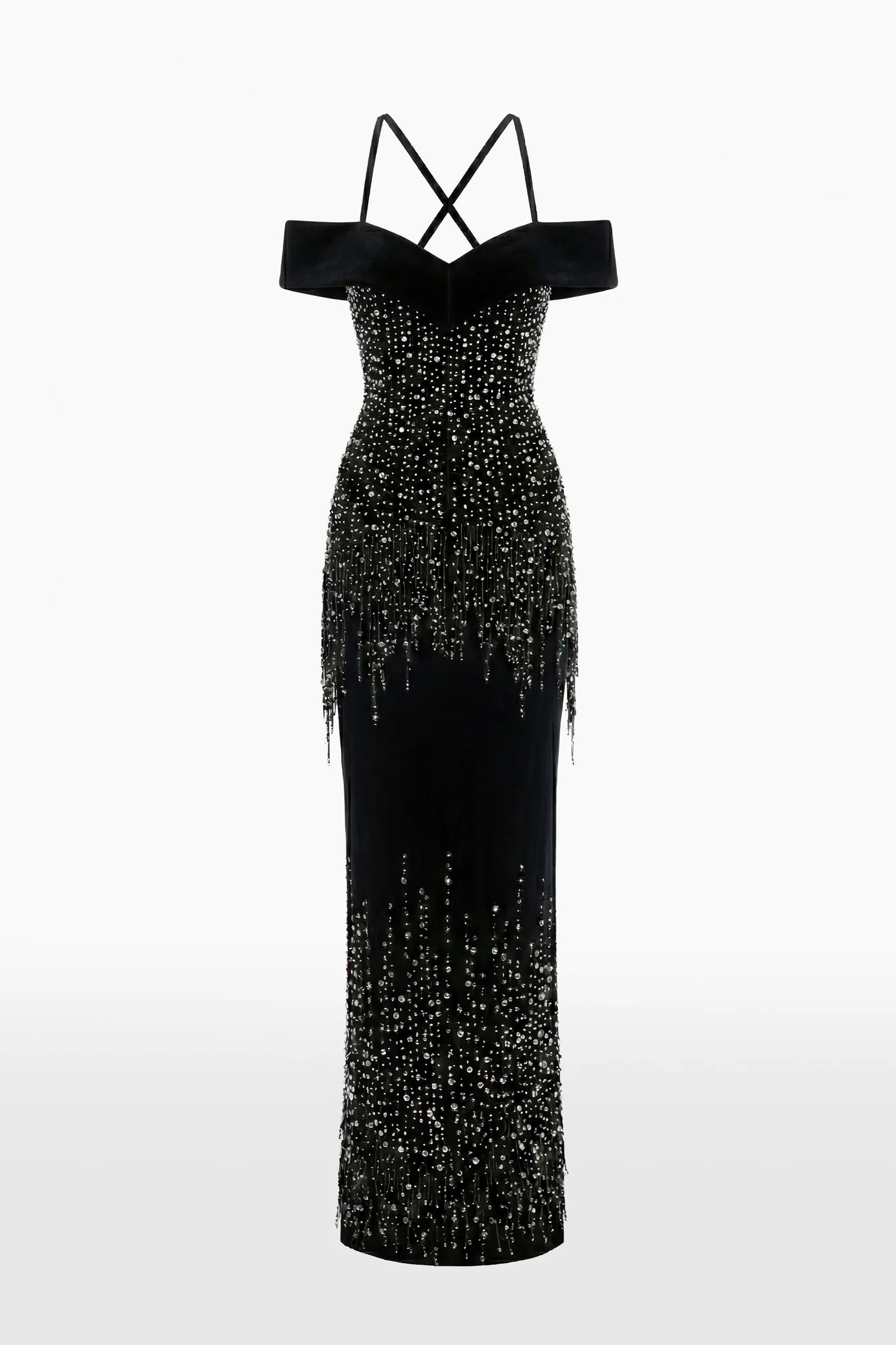 Off-Shoulder Velvet Embroidered Dress