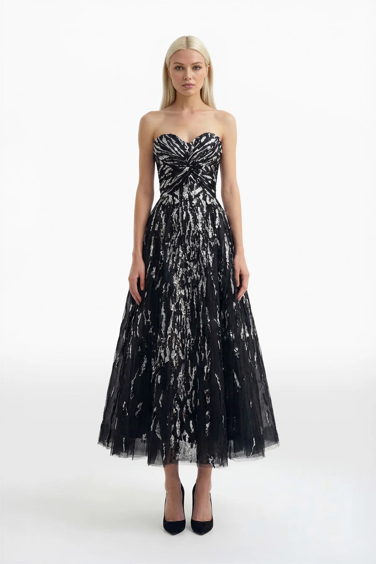 Strapless Midi Embroidered Dress