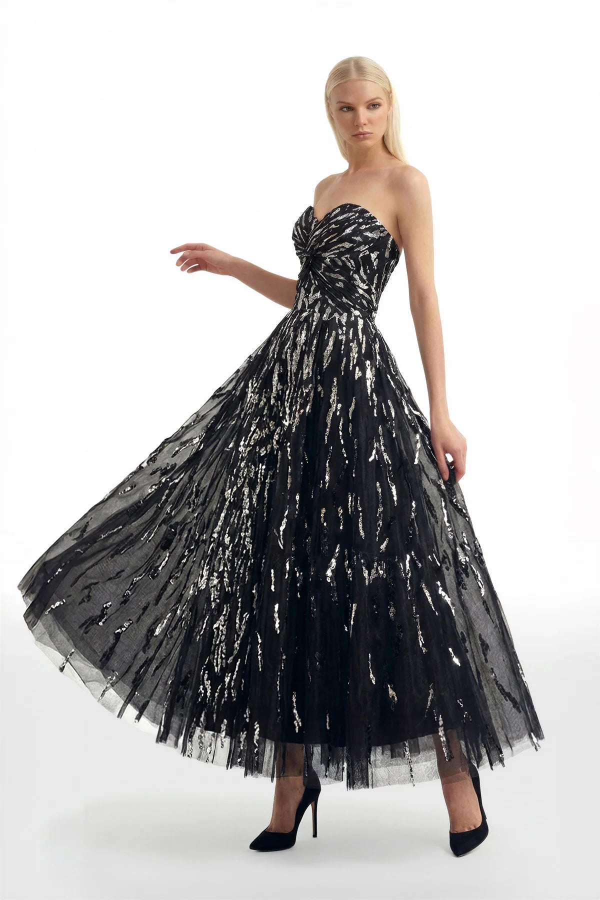 Strapless Midi Embroidered Dress