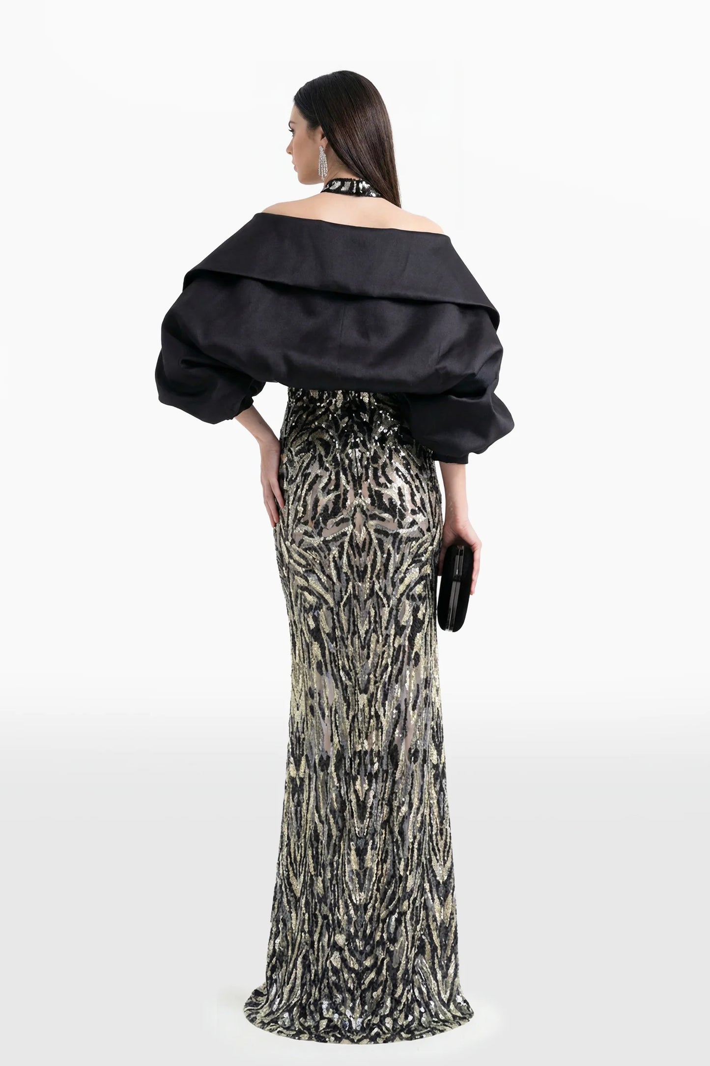 Embroidered Halter Neck Long Dress with Bolero