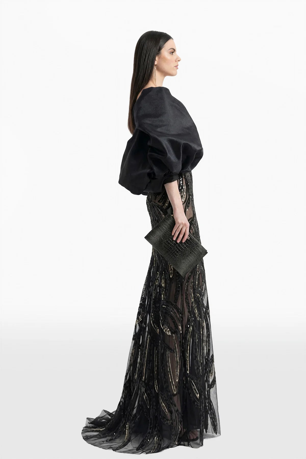 Strapless Long Embroidered Dress with Bolero