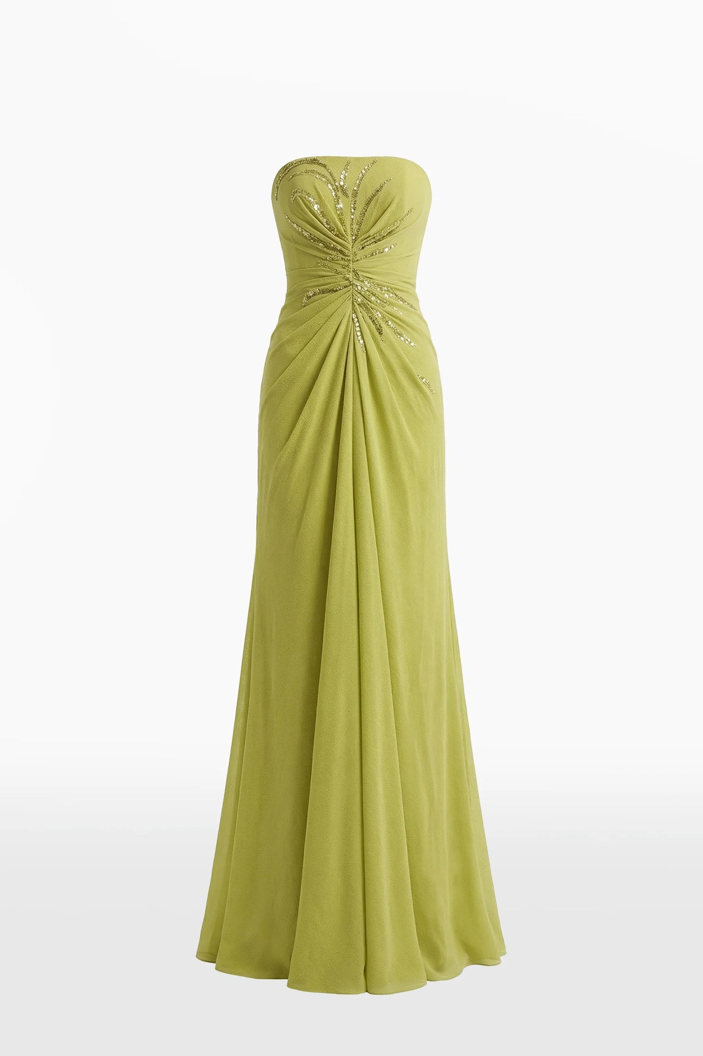 Crepe Pleated Dress with Embroidered Cape