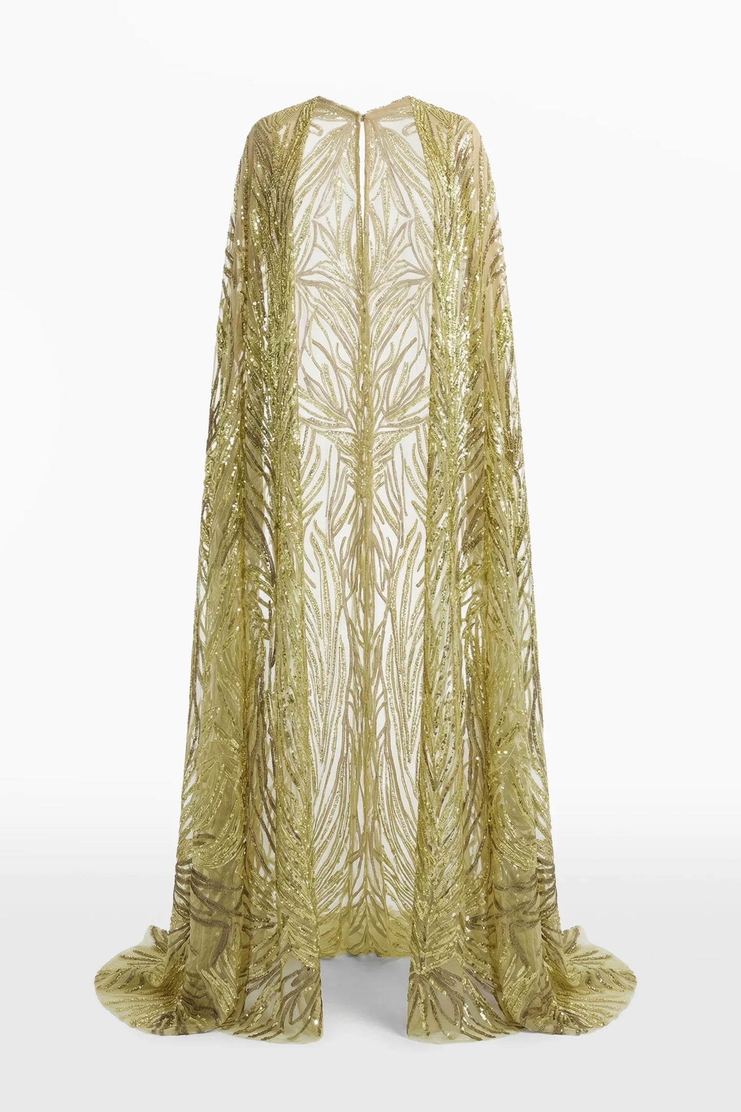 Crepe Pleated Dress with Embroidered Cape
