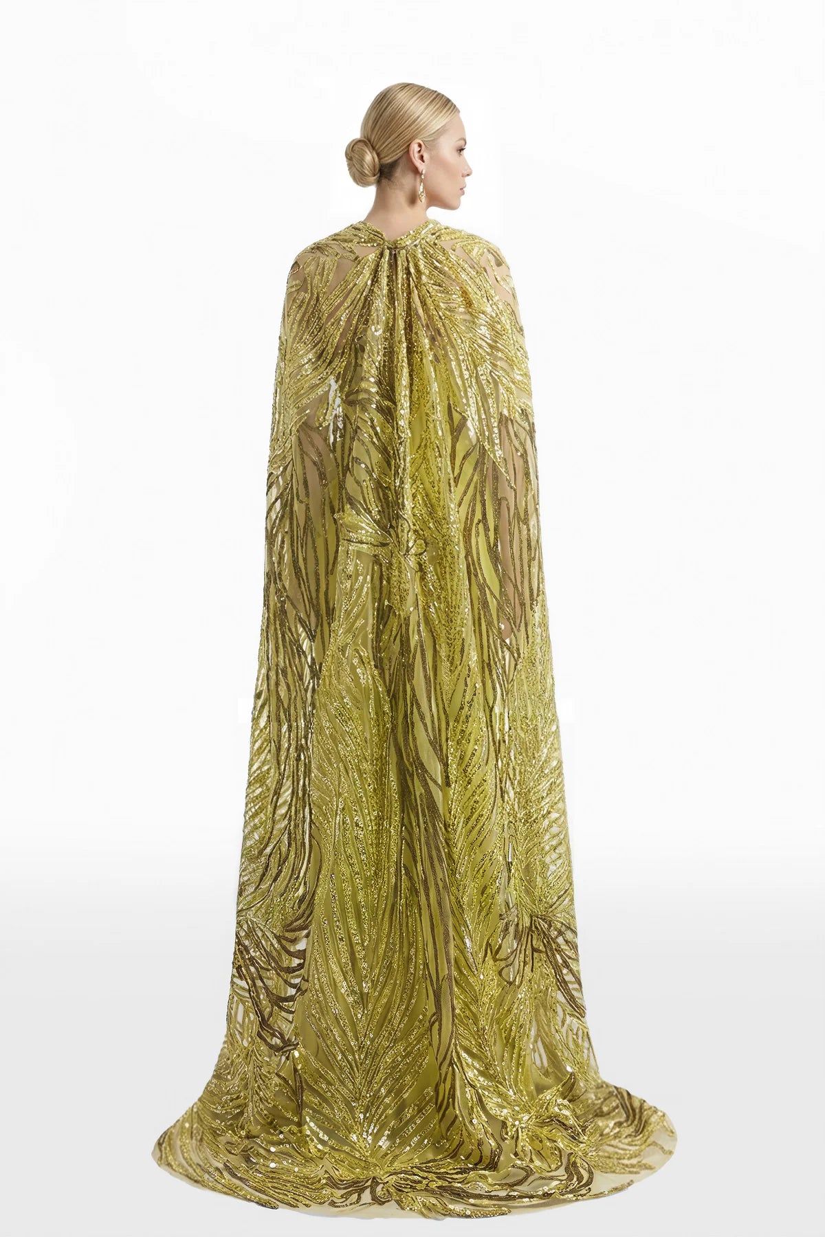 Crepe Pleated Dress with Embroidered Cape