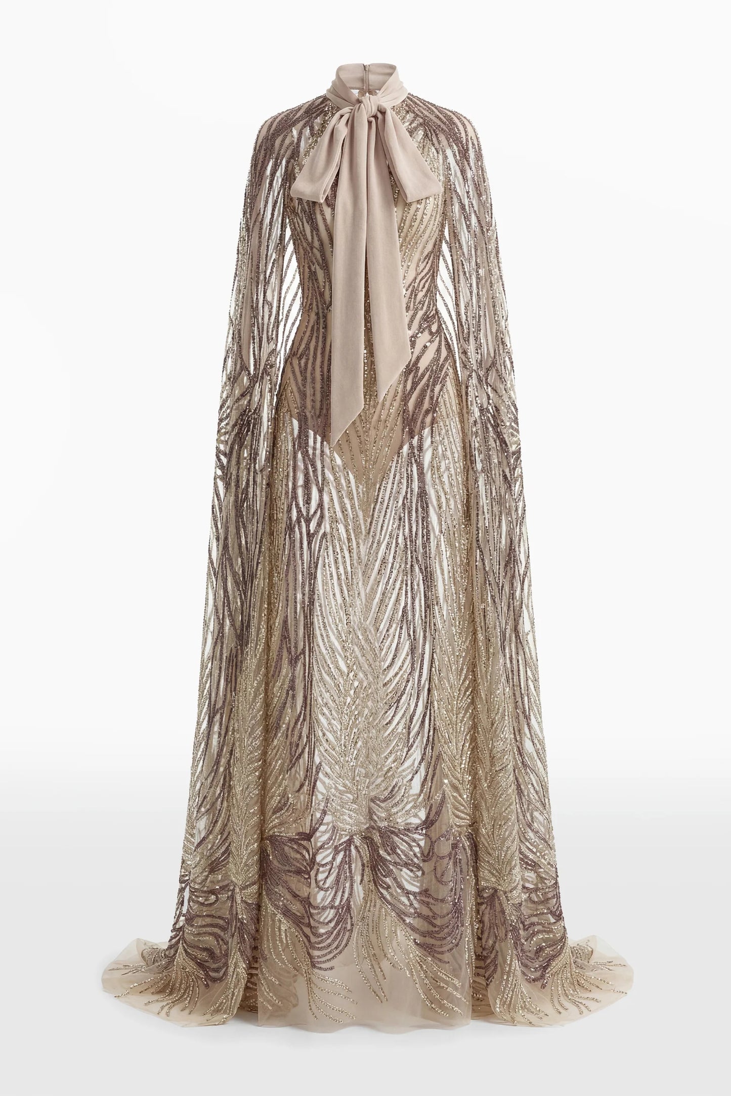 Embroidered Long Dress with Cape