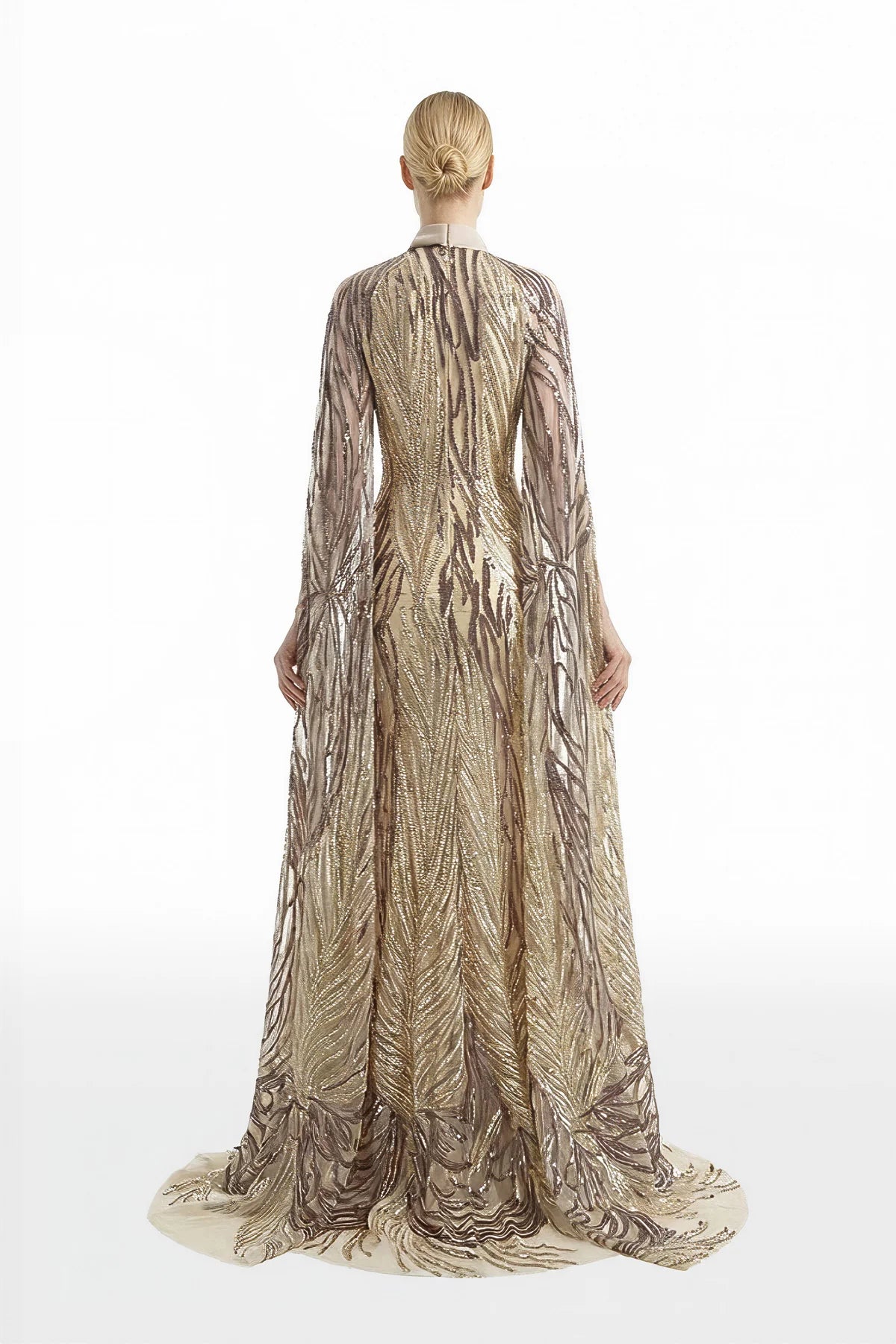 Embroidered Long Dress with Cape