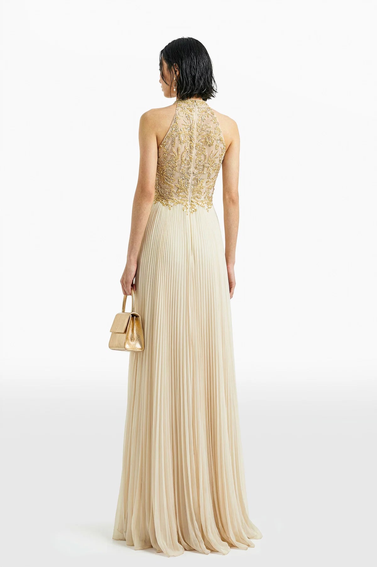 Embroidered Dress with Pleated Skirt